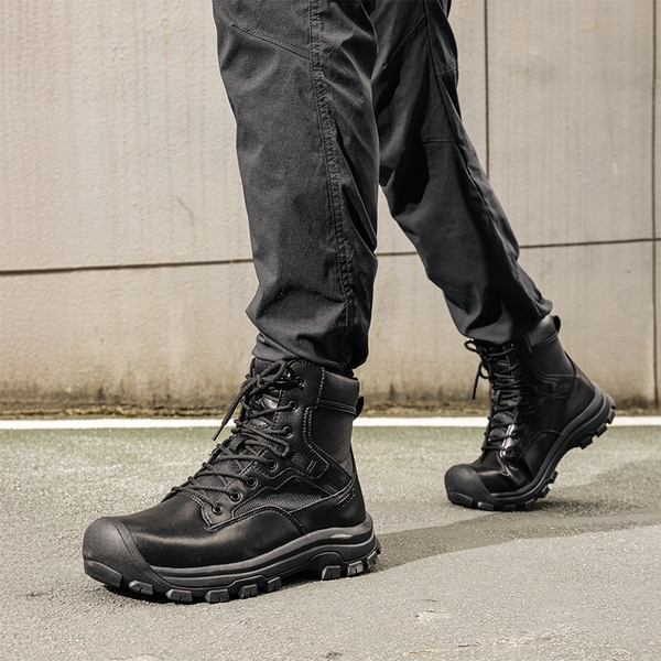 Men's Cap-Toe Waterproof Tactical Work Boots - BLACK - 2